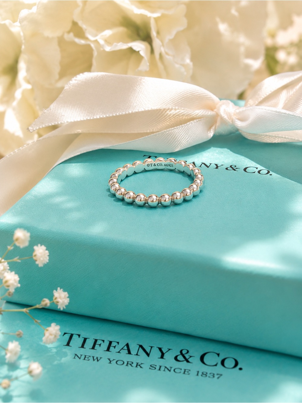 Authentic Tiffany & Co Sterling Silver Bead Ring Size 8.5
